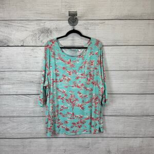 Belle Kim Gravel Plus Size Blue & Pink Palm Summer Printed Tee Size 4X